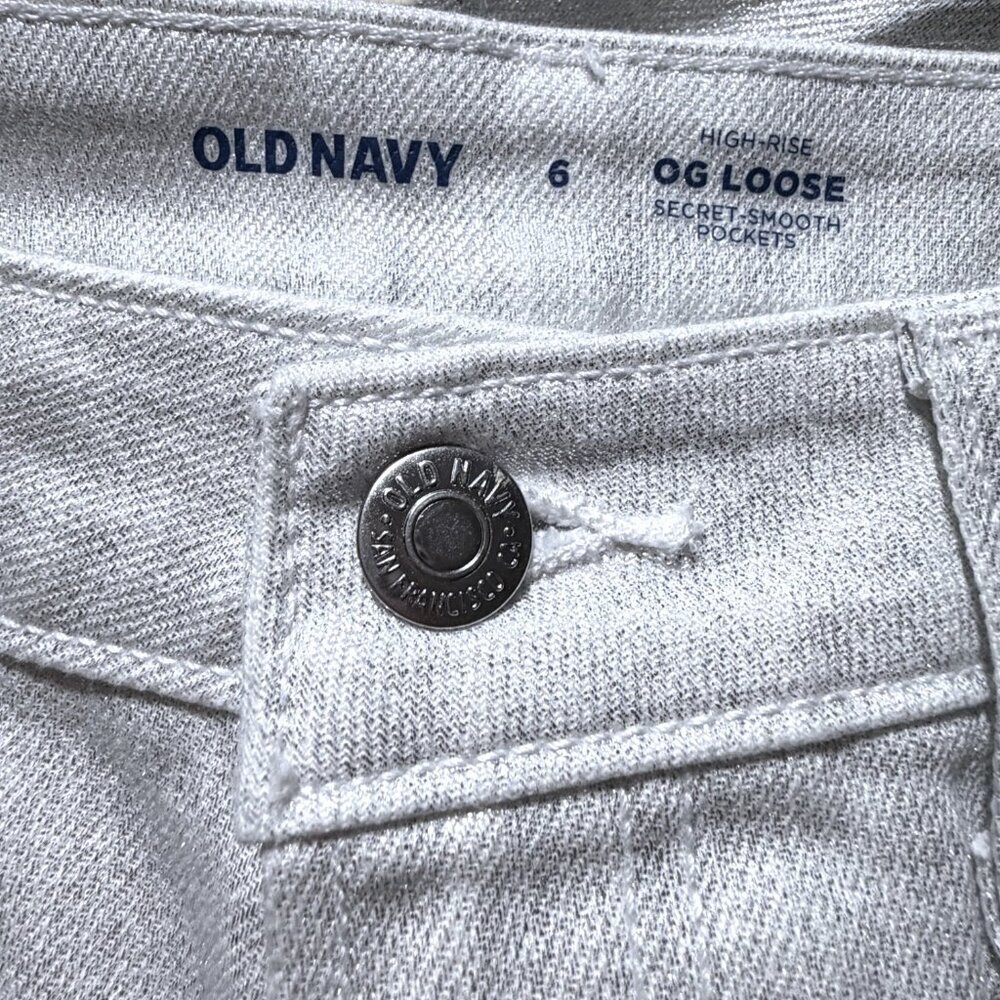 Old Navy High Rise OG Loose Silver Shine Jeans Metallic Coated Pants Jeans 6 - Picture 4 of 6